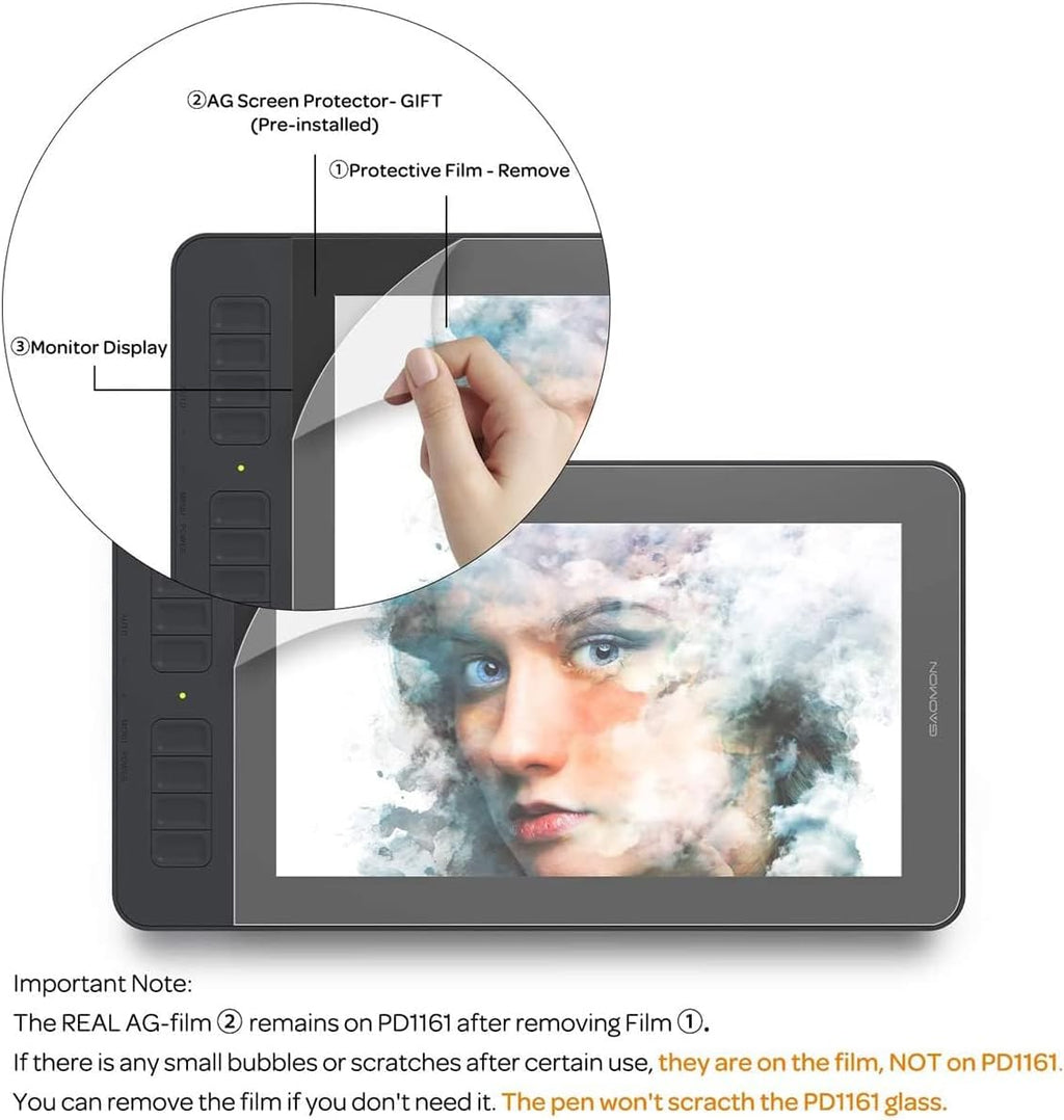 GAOMON PD1161 Drawing Tablet 11.6 Inch IPS Tilt Support Pen Display - Drawing Pad with 8 Shortcuts and 8192 Levels Battery-Free AP50 Stylus Black
