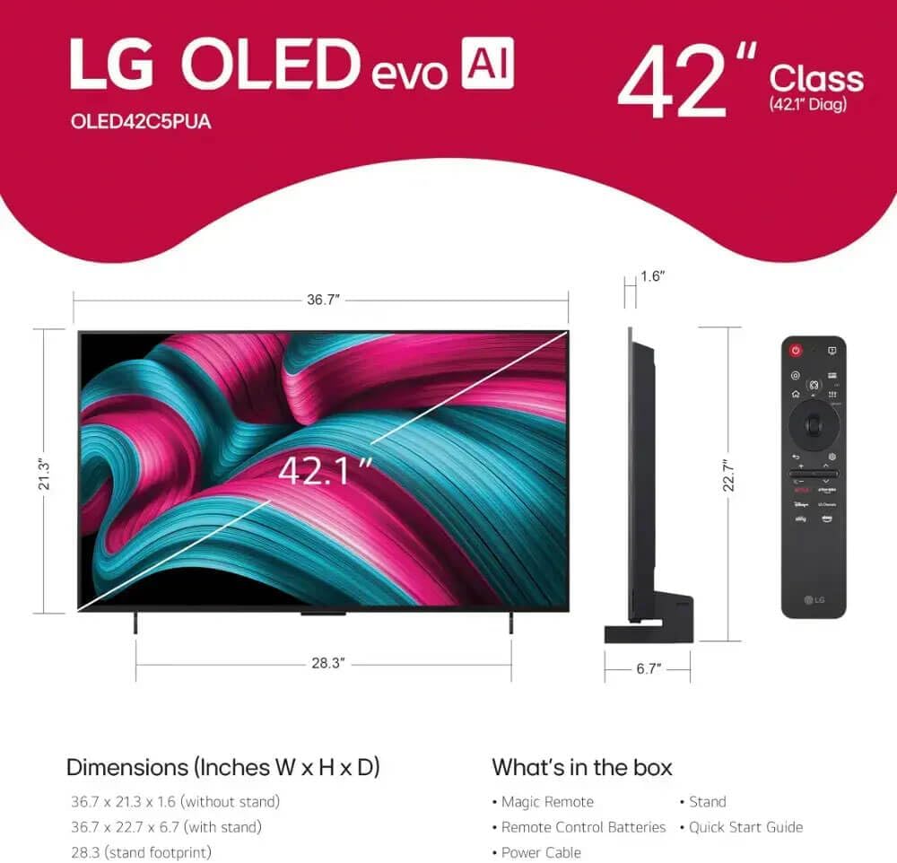 LG (Refurbished 42-Inch Class OLED evo C4 Series Smart TV 4K Processor Flat Screen with Magic Remote AI-Powered with Alexa Built-in (OLED42C4PUA, 2024) (Renewed)