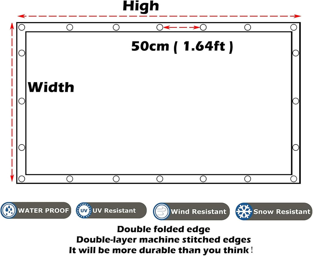 Waterproof Tarpaulin Heavy Duty 0.12mm PE Tarpaulin, Transparent Tarpaulin with Rustproof Grommets, for Pergola, Porch, Gazebos, Customizable(16x16'/5x5m)