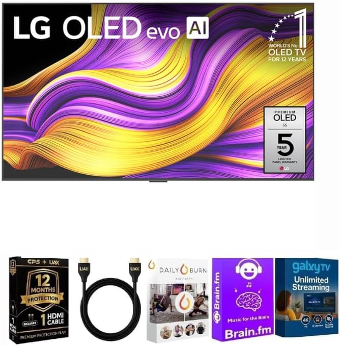 LG 55 inch Class G5 Series OLED evo 4K UHD AI Smart TV with Streaming Bundle HDMI Cable and 12 Month CPS Warranty for Stunning Picture Clarity and Ultimate Home Entertainment