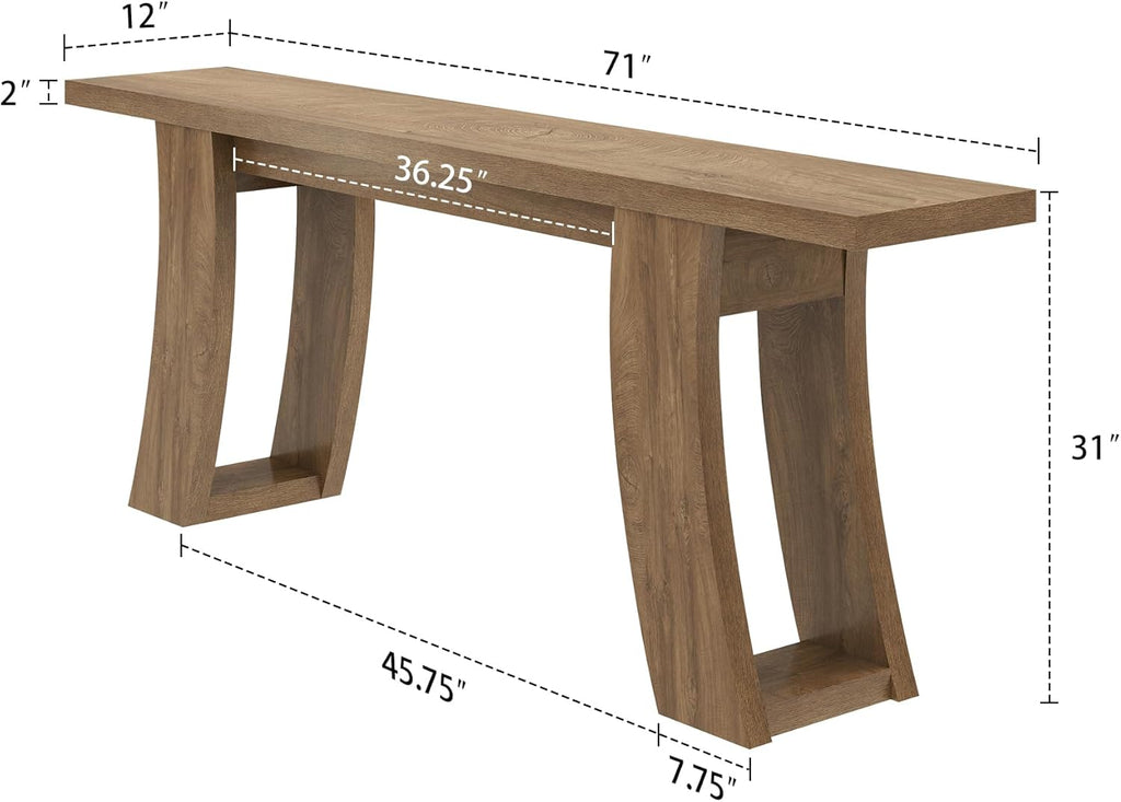 Epecoya 70.9-Inch Wood Console Table for Entryway Living Room, Extra Long Rectangular Natural Sofa Tables with Farmhouse Wooden Curved Base for Home Hallway Couch Foyer Entrance, Light Brown Oak