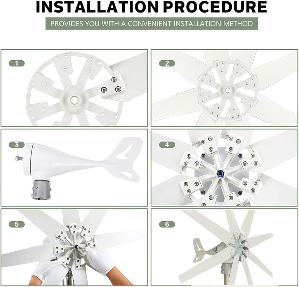 Wind Turbine Generator Kit, 15000W 12/24/48V/110V/220V, Power, with 8 Blade, with MPPT Controller, Windmill Suit for Hybrid Solar Systemfor, Marine, RV, Home(12V)
