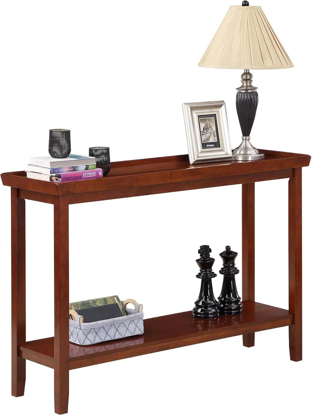 Convenience Concepts Ledgewood Console Table 48' - Modern Narrow Sofa Display Accent with Storage Shelf for Transitional, Traditional Living Room, Entryway, Hallway, or Bedroom, Mahogany