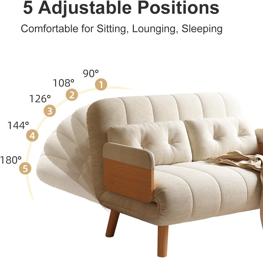 Convertible Lounger Fold-Out Sofa Bed, 3-in-1 Sleeper Sofa，Adjustable Backrest, Modern-Style Sofa for Small Spaces, Bedrooms & Offices(Beige,43.31)