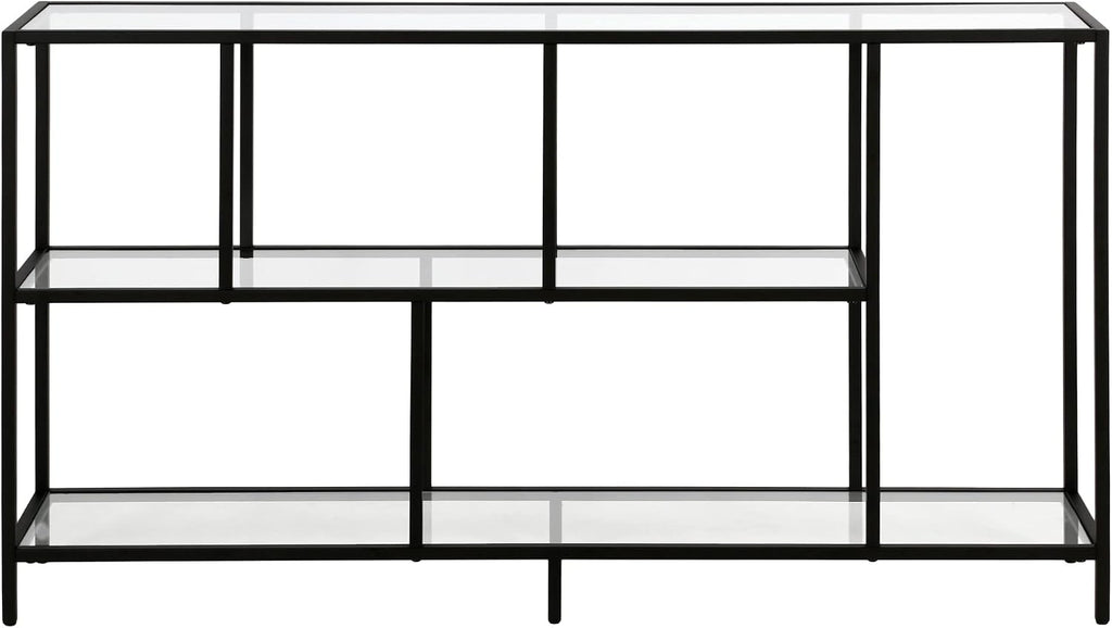 Henn&Hart 52' Wide Rectangular Console Table with Glass Shelves in Blackened Bronze, for Home Office, Living Room