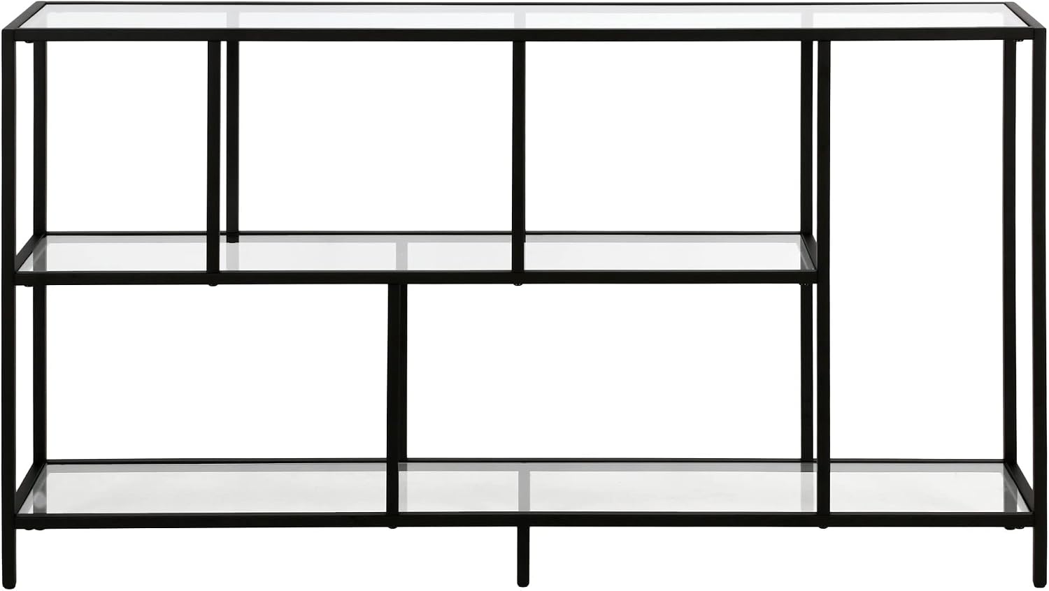 Henn&Hart 52' Wide Rectangular Console Table with Glass Shelves in Blackened Bronze, for Home Office, Living Room