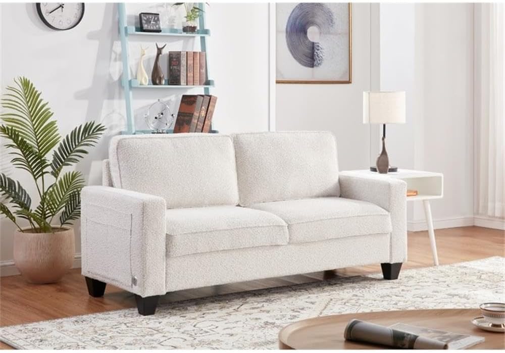 BOWERY HILL Transitional 72.5' W Boucle Fabric Sofa with Built-in USB Charging Port and Functional Side Pockets in Beige