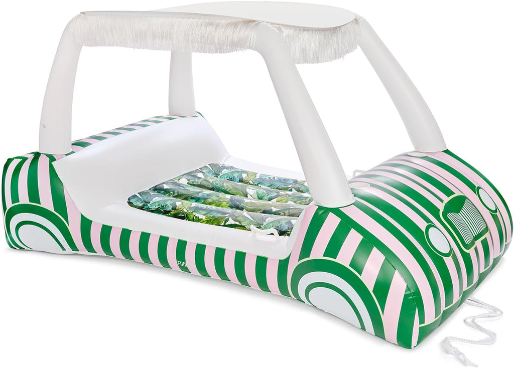FUNBOY Palm Print Golf Cart Pool Float 90' Long, Two Cup Holders, Removable Fringe Shade, Float for Summer Pool Party and Entertainment