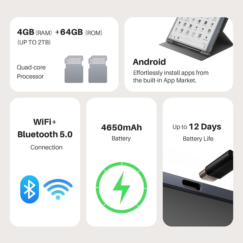Huion Ink EB1011 E Ink Tablet 10.3' Digital Notebook with Dual Front Light Full- Laminated Anti-Glare Glass Battery-Free Pen 8192 Pressure Handwritten-to-Text for Reading, Writing & Note-Taking