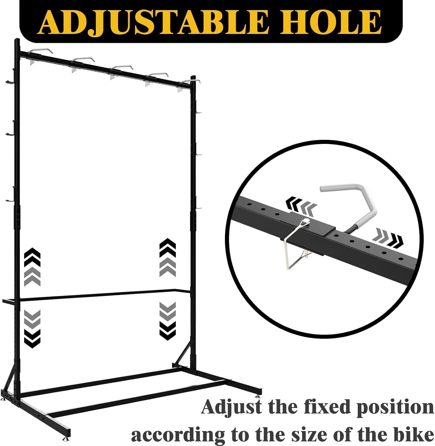 Freestanding Bike Storage Rack for 5 Bikes, 52' Wide Steel Vertical Bike Rack with 5 Bike Hooks & 6 Hooks for Helmet Storage, Bike Racks for Home and Garage, Indoor Floor Bike Stand