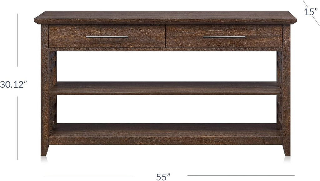 BELLEZE 3 Tier Console Table with Two Storage Shelves & Drawers, Wood Accent Sofa Table for Entryway Living Room Hallway - 55 Inch - Norrell (Espresso)