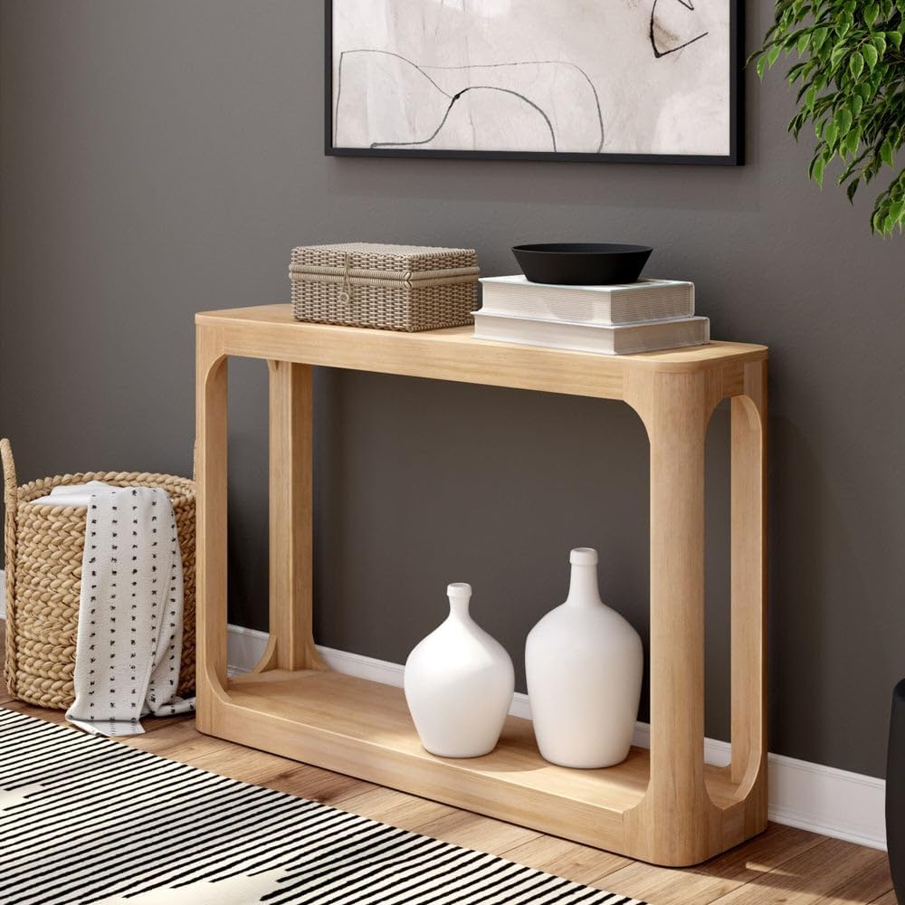 Plank+Beam Forma Console Table, 46 Inch, Solid Wood Sofa Table, Entryway Table for Hallway, Narrow Behind The Couch Table, Console Tables for Entryway, Living Room, Foyer, Easy Assembly, Blonde