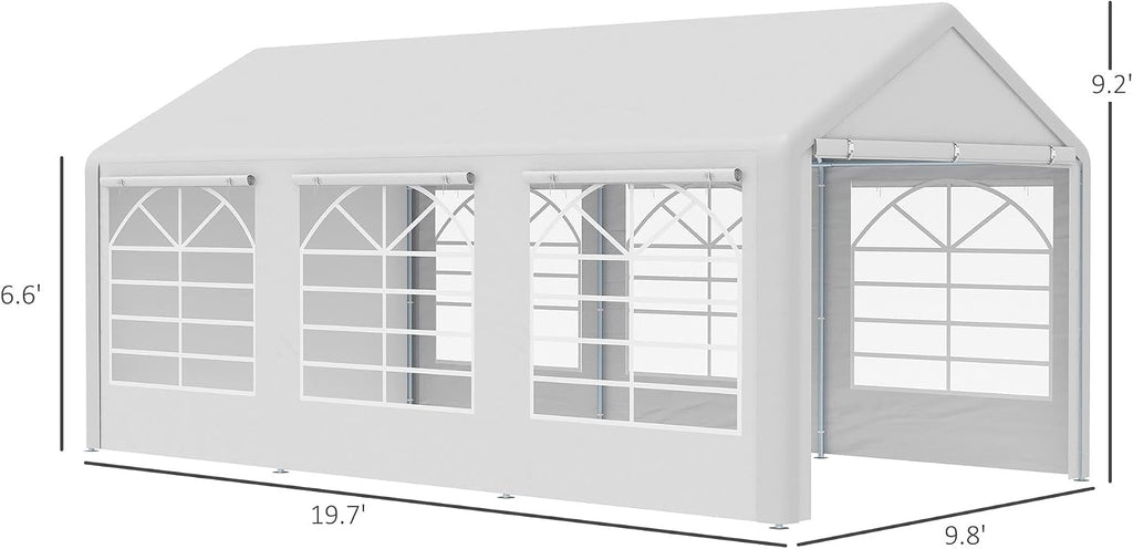 Outsunny 10 x 20 ft Heavy Duty Party Tent Outdoor Gazebo Wedding Tent Event Shelter Carport BBQ with Removable Sidewalls & Windows, Outside Waterproof Canopy for Parties, White