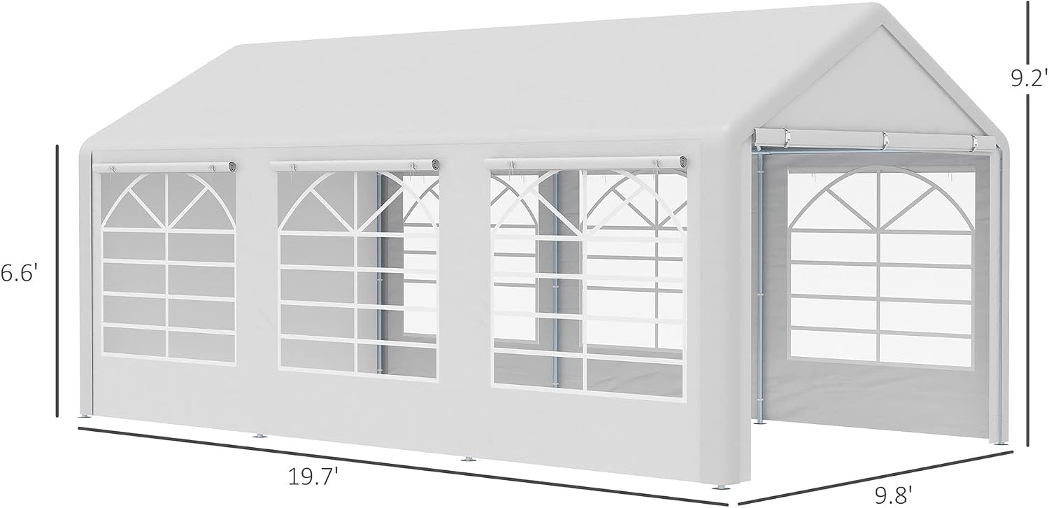 Outsunny 10 x 20 ft Heavy Duty Party Tent Outdoor Gazebo Wedding Tent Event Shelter Carport BBQ with Removable Sidewalls & Windows, Outside Waterproof Canopy for Parties, White