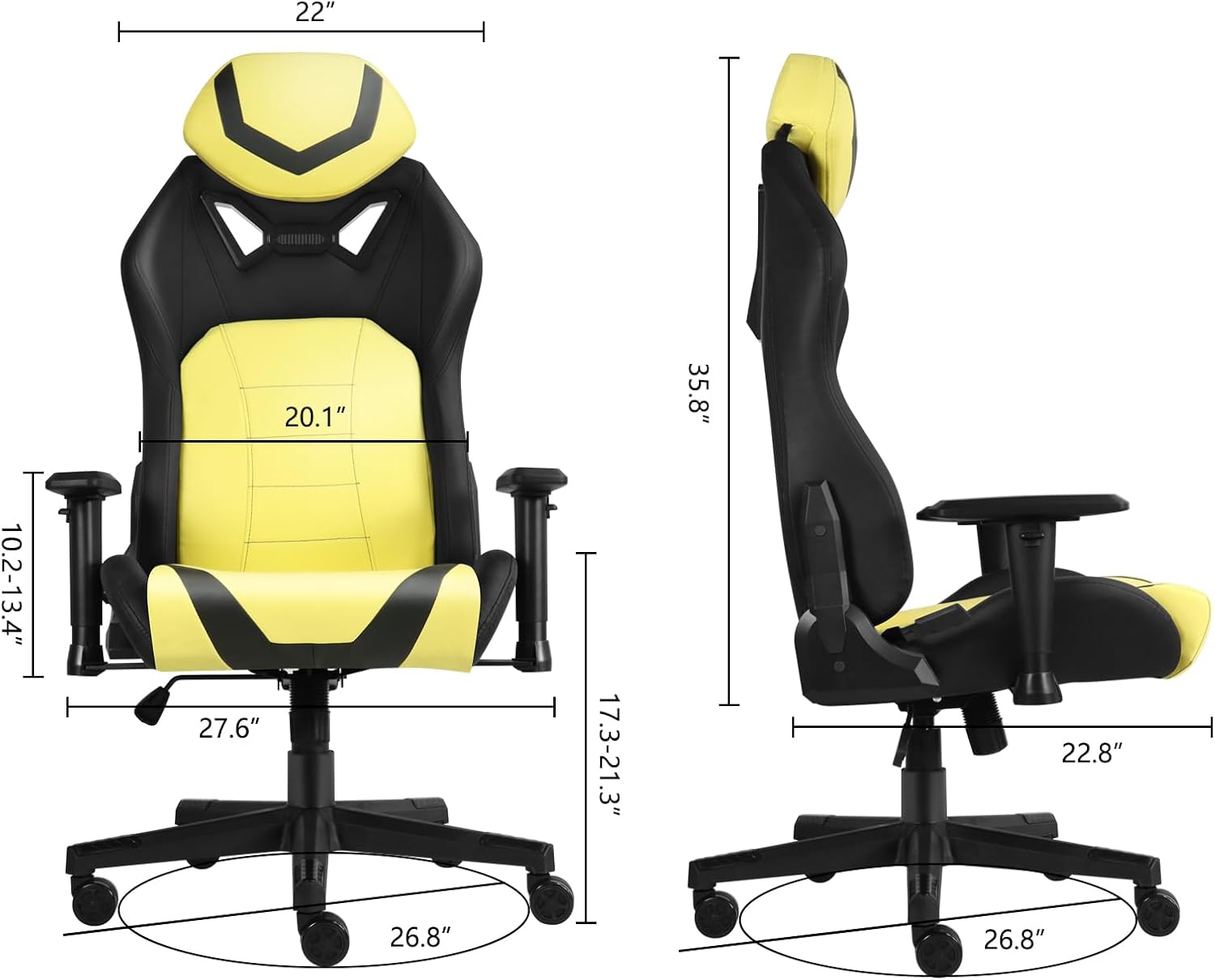 Modern-Depo Ergonomic Gaming Chairs for Adults with High-Density Memory Foam | Swivel Comfortable Office Chair, Big and Tall Video Game Chair, High Back Computer Chair for Home, Office, Yellow Black