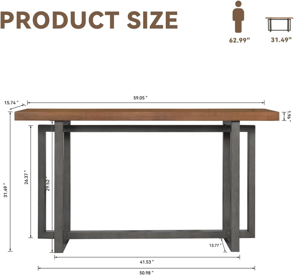 LKTART 59.05-Inch Long Behind Couch Sofa Table for Living Room, Farmhouse Console Table with Storage, Narrow Accent Entryway Tables for Hallway Entrance Foyer (Brown+Grey)