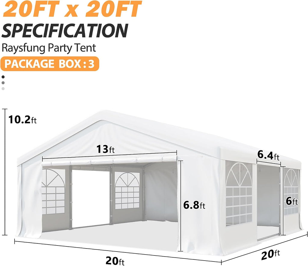 20 x 20Ft Party Tent Heavy Duty, Outdoor Wedding Tent with Removable Sidewalls, Event Gazebo Shelters Canopy for Party