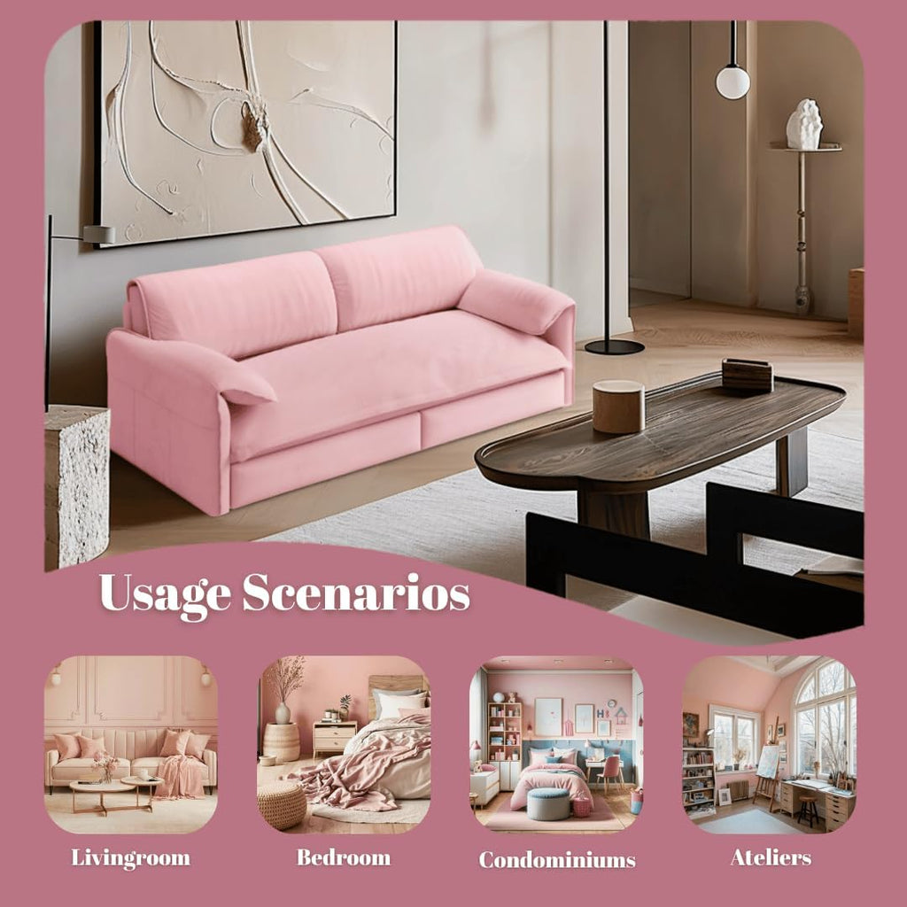 66' Convertible Pull-Out Couch Bed, Velvet 3-in-1 Queen-Size Sleeper Sofa with Storage Side Pockets, Sleeper Loveseat for Apartments, Living Rooms, Offices, RV