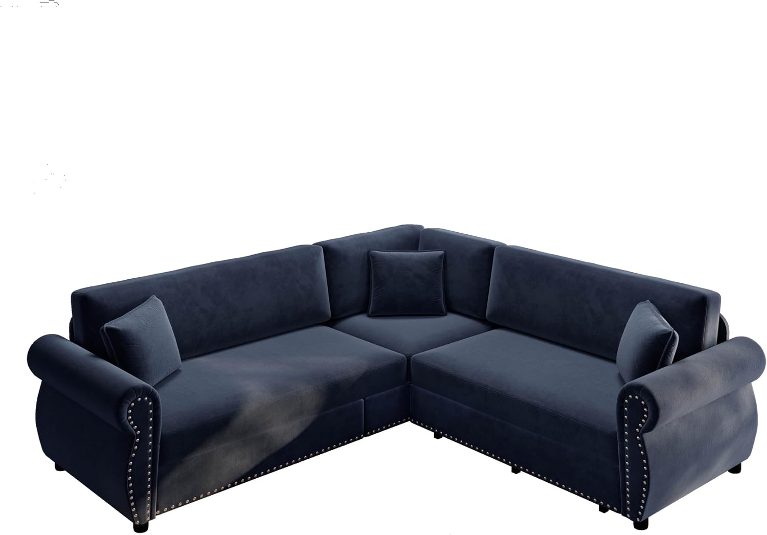 88.2'' Pull Out Couch, Convertible Sleeper Sofa Bed, Upholstered Sectional Sofa, Chenille L-Shaped Couch with Nailhead Trim, 4-Seater Modern Sectional Couches for Living Room, Apartment,Blue