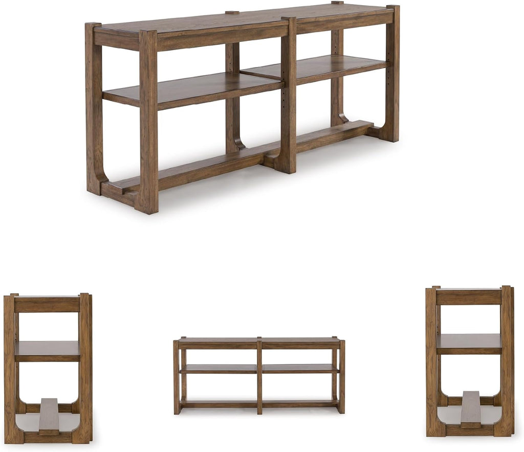 Signature Design by Ashley Cabalynn Farmhouse Sofa Table with 2 Adjustable Shelves, Light Brown