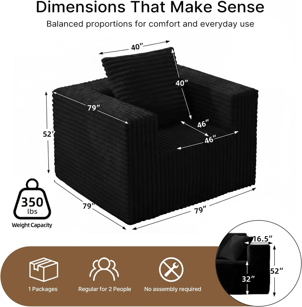 Single Cloud Sofa - No Assembly Giant Bean Bag Chair, High Backrest Wide Armrest Foam Boneless Couch, High Capacity Comfy Furry Sofa for Small Spaces Living Room Bedroom Apartment Dorm Office