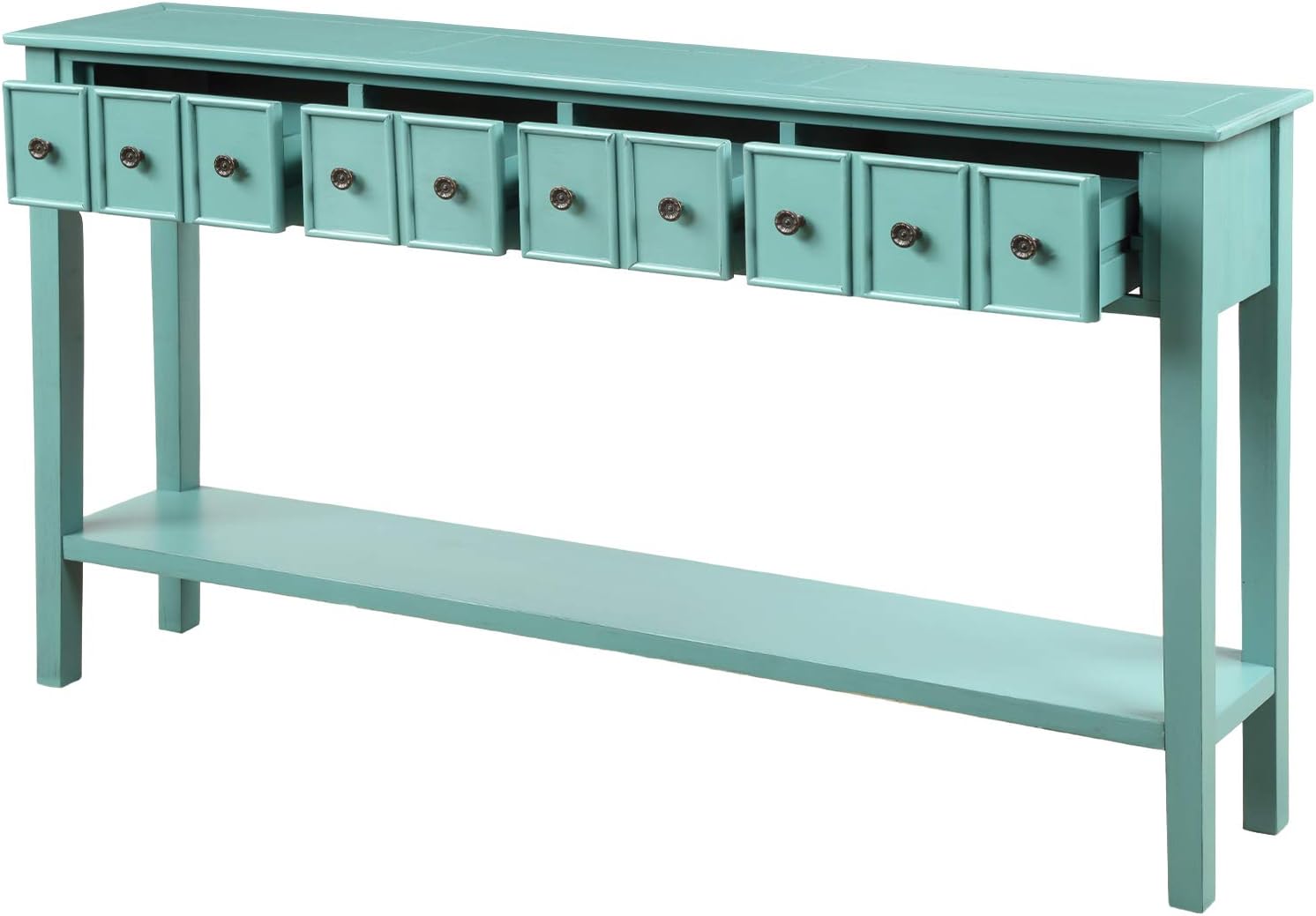 Merax Vintage Entryway Table 60 inch, Long Console Table with Drawers and Shelf for Entryway Easy Assembly Narrow Hallway Table