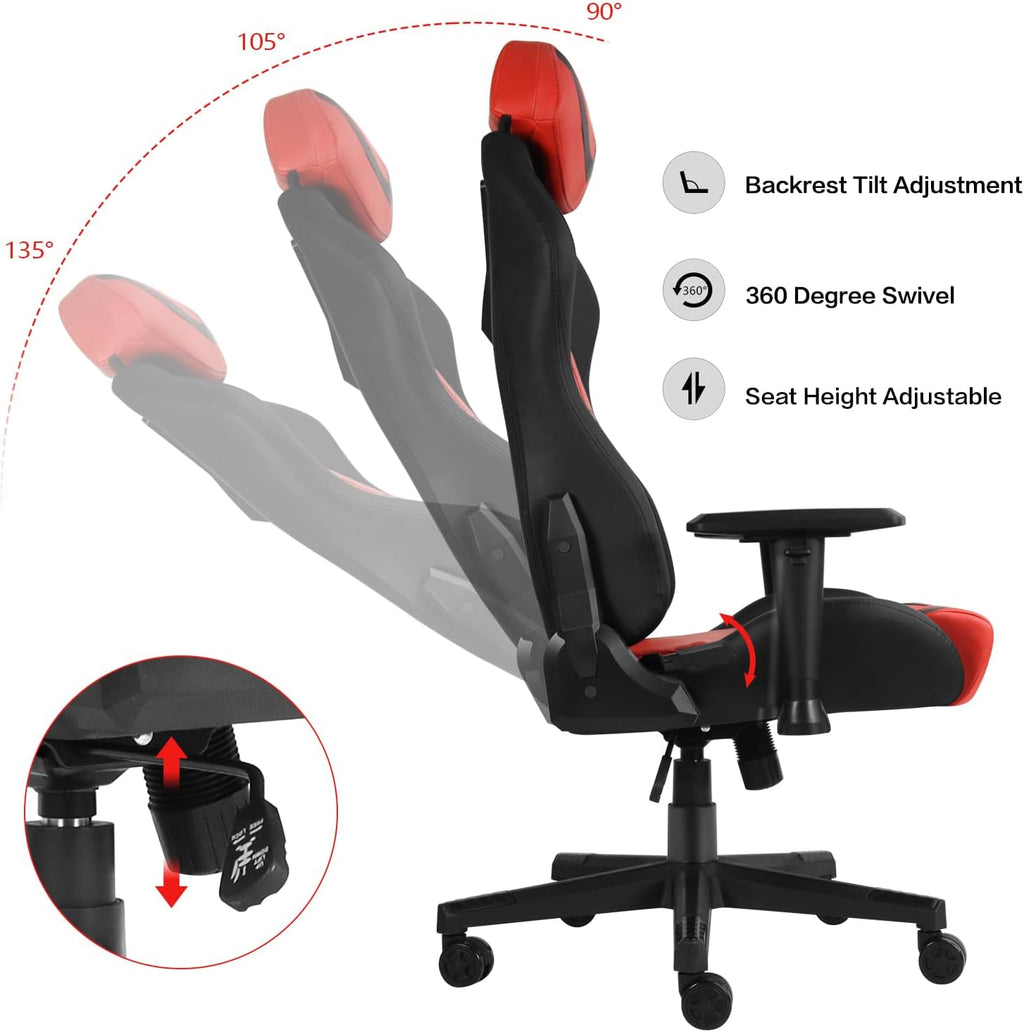 Modern-Depo Ergonomic Gaming Chairs for Adults with High-Density Memory Foam | Swivel Comfortable Office Chair, Big and Tall Video Game Chair, High Back Computer Chair for Home, Office, Red Black