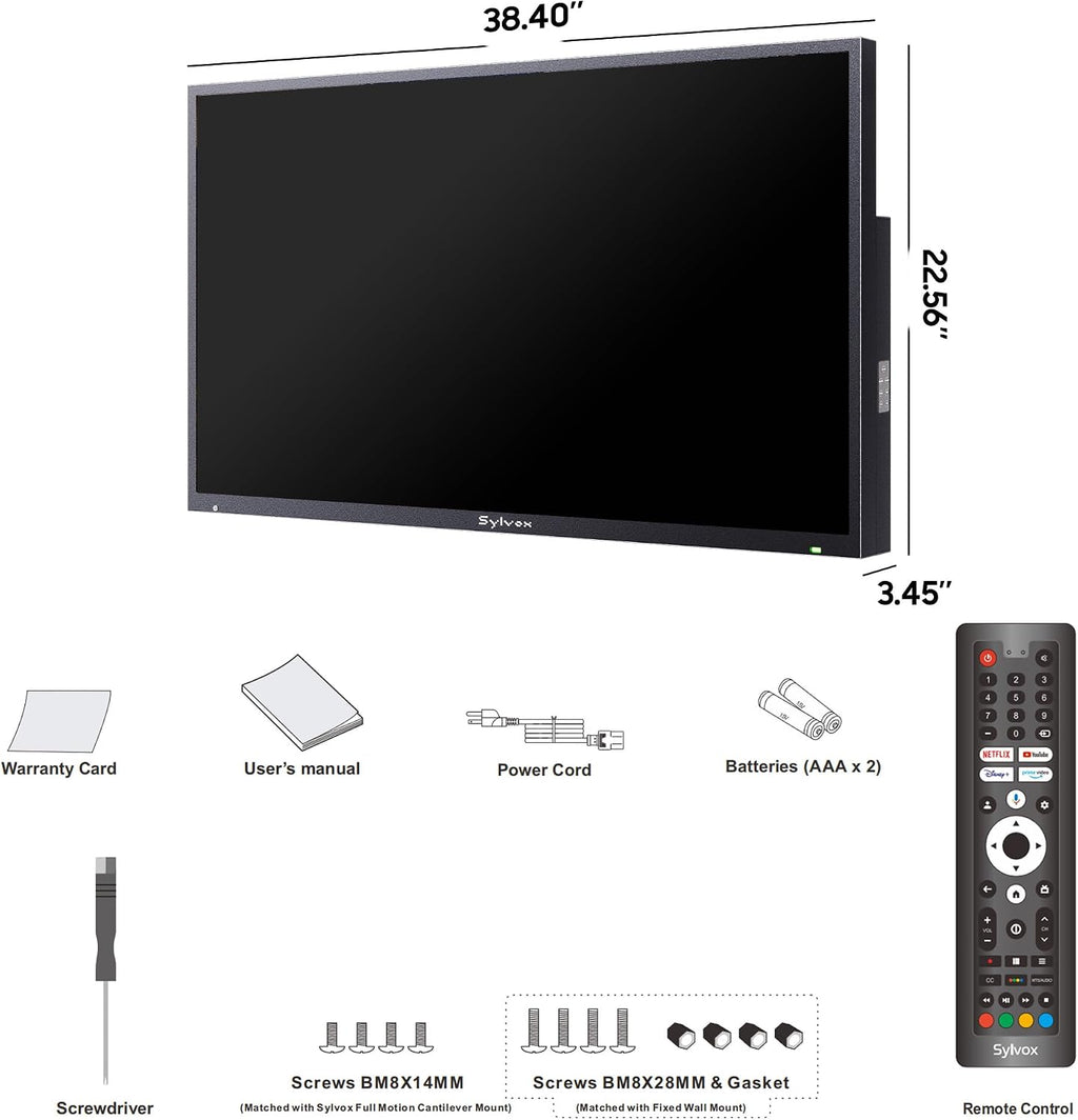 SYLVOX New 43' Outdoor Smart TV, Superior Waterproof Performance, Upgraded Matte Finish for Enhanced Anti-Glare Effect, Full Metal, with Dolby Atmos, 1000nits, Partial Sun Deck Pro 2.0+ Series