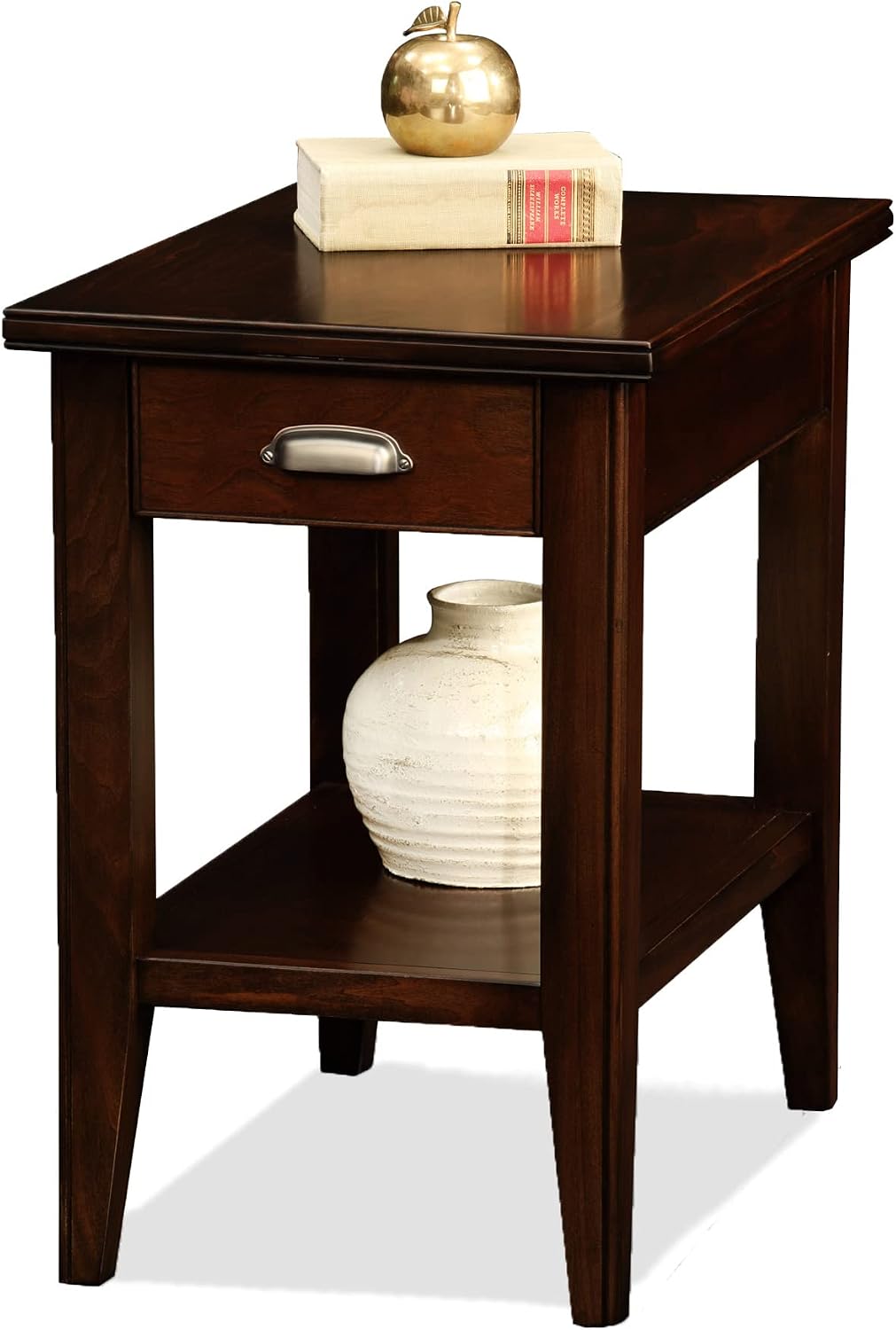 Leick Home Laurent Narrow End Table, with Drawer and Shelf, for Living Rooms and Small Spaces, Chocolate Cherry, 10506