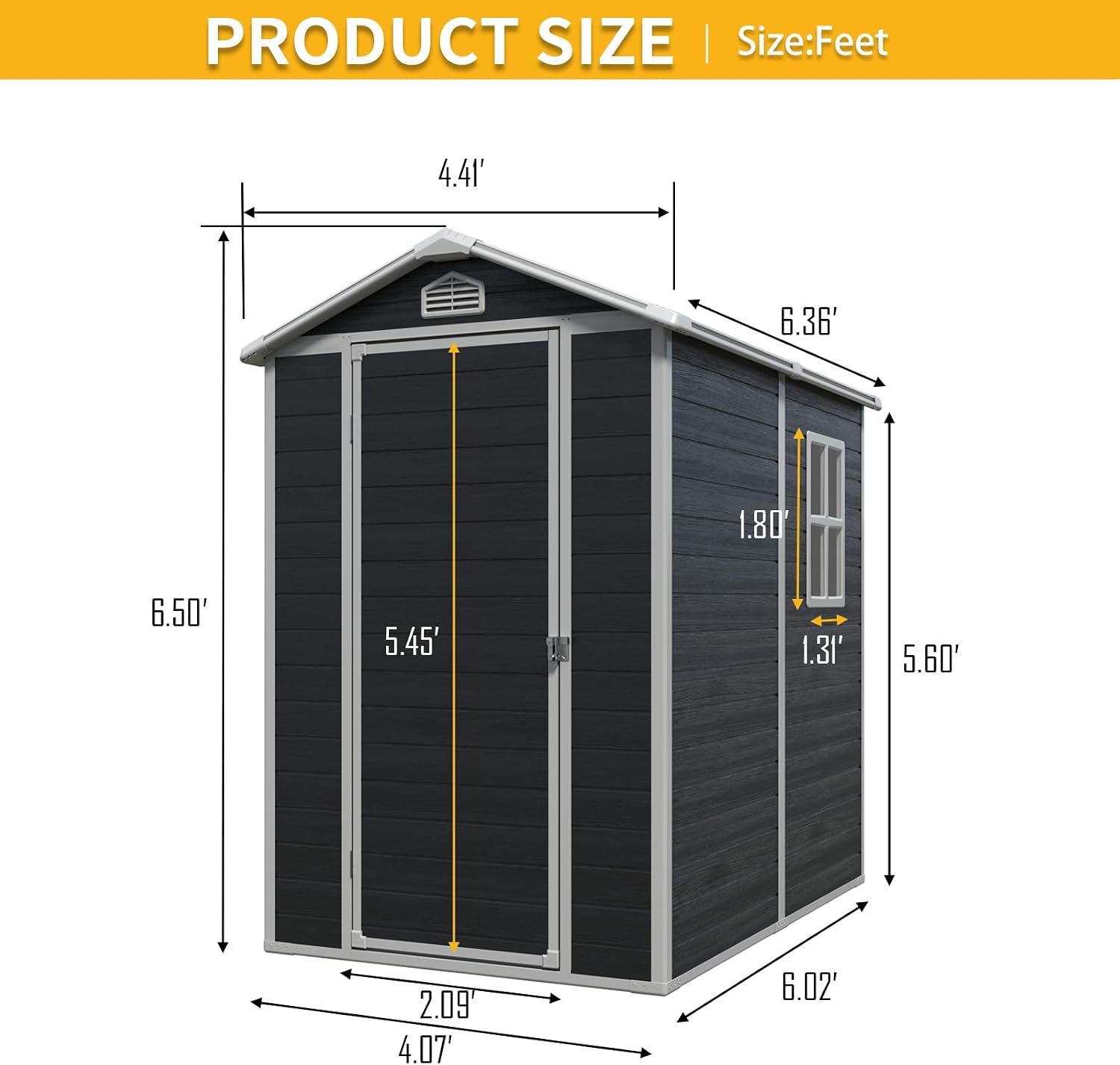 Resin 8x4ft Outdoor Storage Shed with Two Windows & Double Doors-Durable, Weather, Storage Solution for Yard, Garden, Tools, and Equipment (4x6Ft Gable | Single Door & Window | Black, Resin)