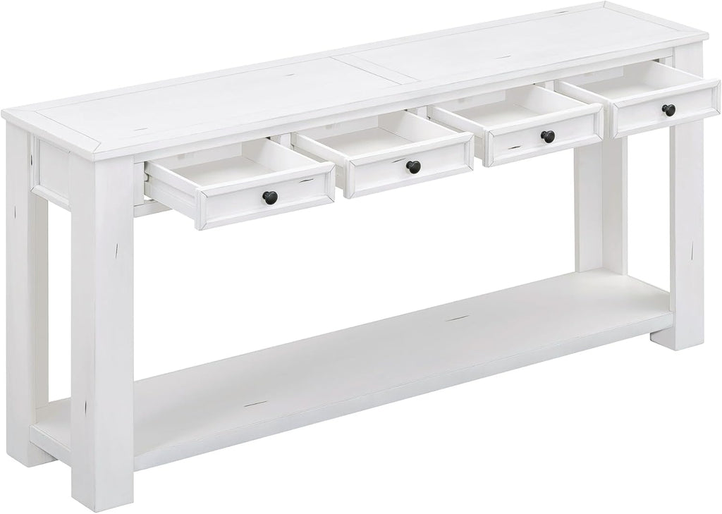 LKTART White Console Table,Solid Wood Sofa Table with 4 Drawers Hallway Table for Storage Entry Foyer Behind Couch Table,Easy Assembled (63' White)