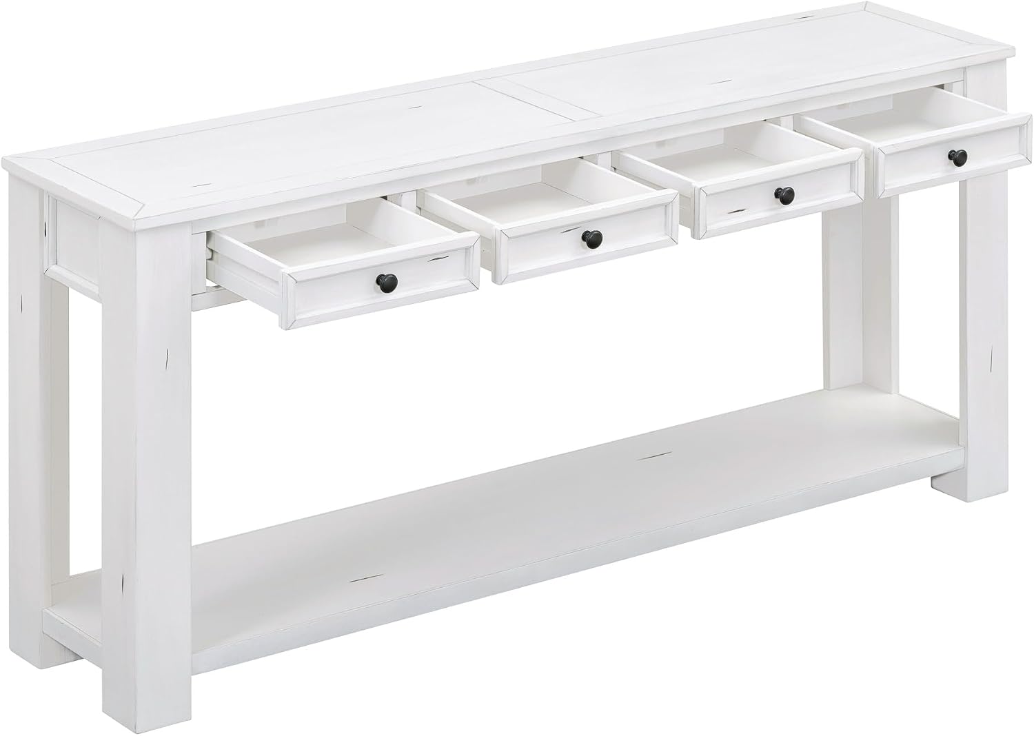 LKTART White Console Table,Solid Wood Sofa Table with 4 Drawers Hallway Table for Storage Entry Foyer Behind Couch Table,Easy Assembled (63' White)