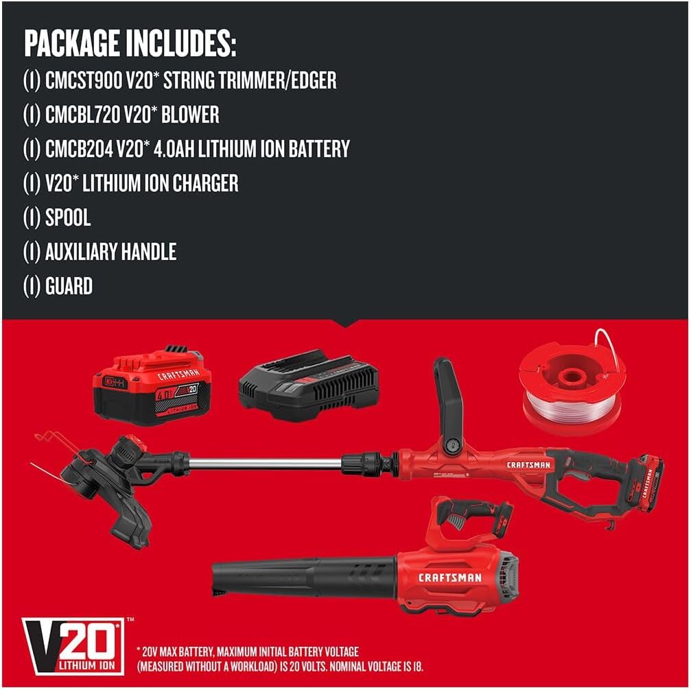 CRAFTSMAN V20 String Trimmer and Leaf Blower Combo Kit, Cordless (CMCK297M1)