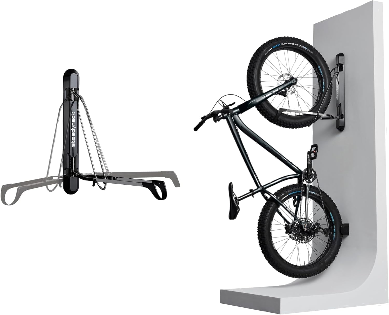 Steadyrack Bike Rack for Fat Bikes - The Original Wall Mounted Vertical Bike Storage - Fits Fat Tires - Space Saving Pivot Design - Heavy-Duty Steel Rack for Indoor Garage, Apartment or Home Use