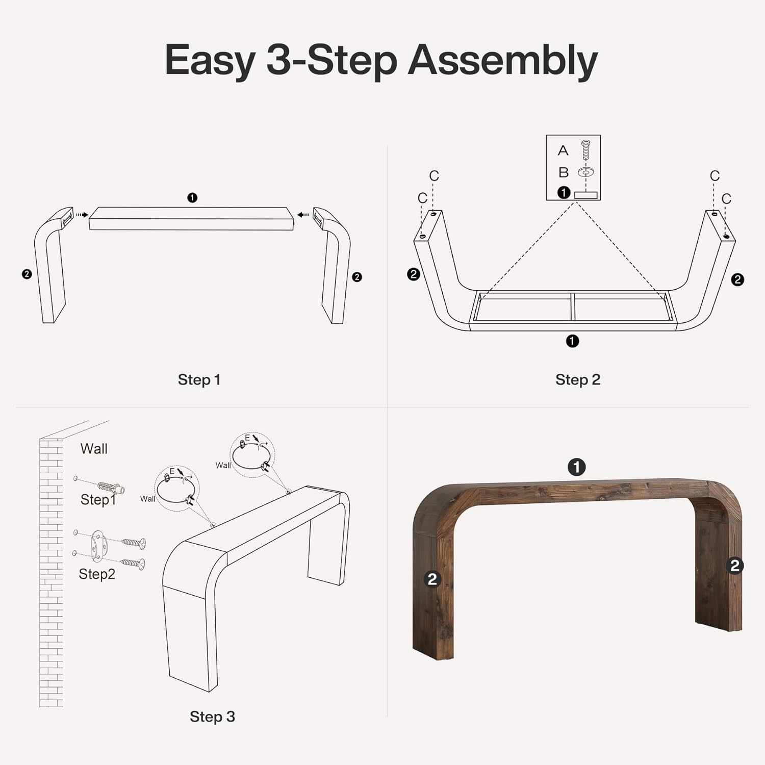Solid Wood Console Table, 70.87-Inch Farmhouse Sofa Table with Waterfall Curved Corners for Hallway, Living Room, Behind Couch, Entrance (Dark Brown)