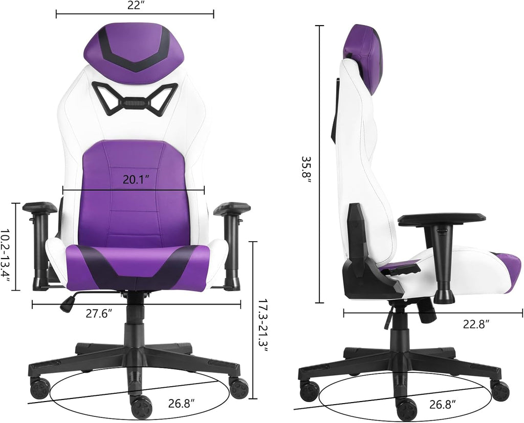 Modern-Depo Ergonomic Gaming Chairs for Adults with High-Density Memory Foam | Swivel Comfortable Office Chair, Big and Tall Video Game Chair, High Back Computer Chair for Home, Office, Purple White