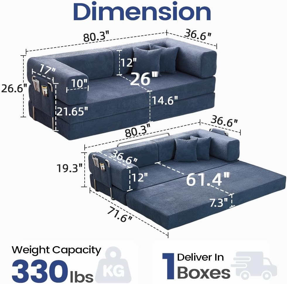 GEARIVY Folding Sofa Bed Convertable Corduroy Couch King Size Floor Sleeper 4-in-1 DIY Combination Modular Sofa Fold Out Futon Lounge Comfy Foldable Lazy cama for Living Room