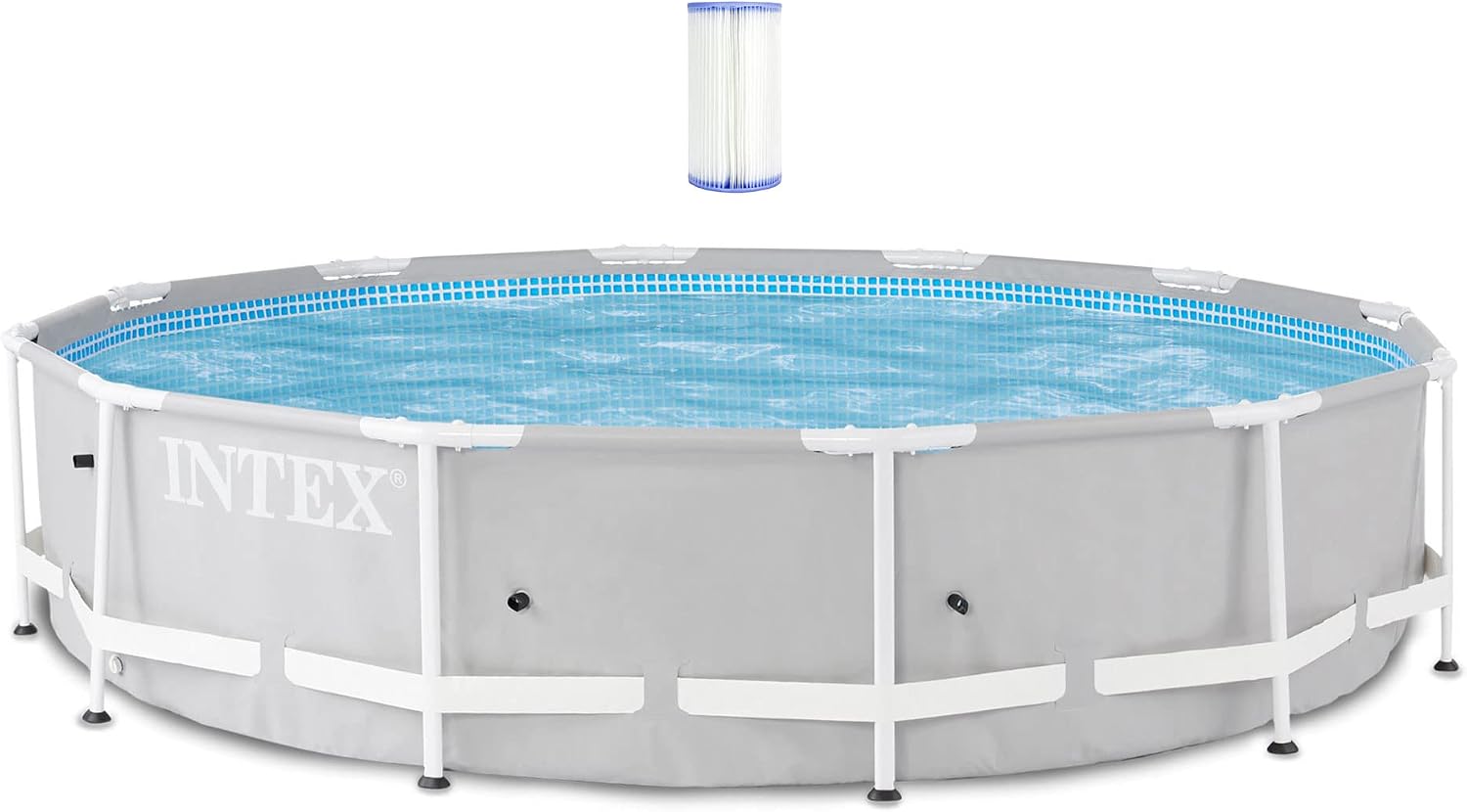 Intex 12 Foot x 30 Inch Prism Steel Frame Above Ground Pool with 3 Ply Liner and Type A and C Pool Filter Pump Cartridge Replacement