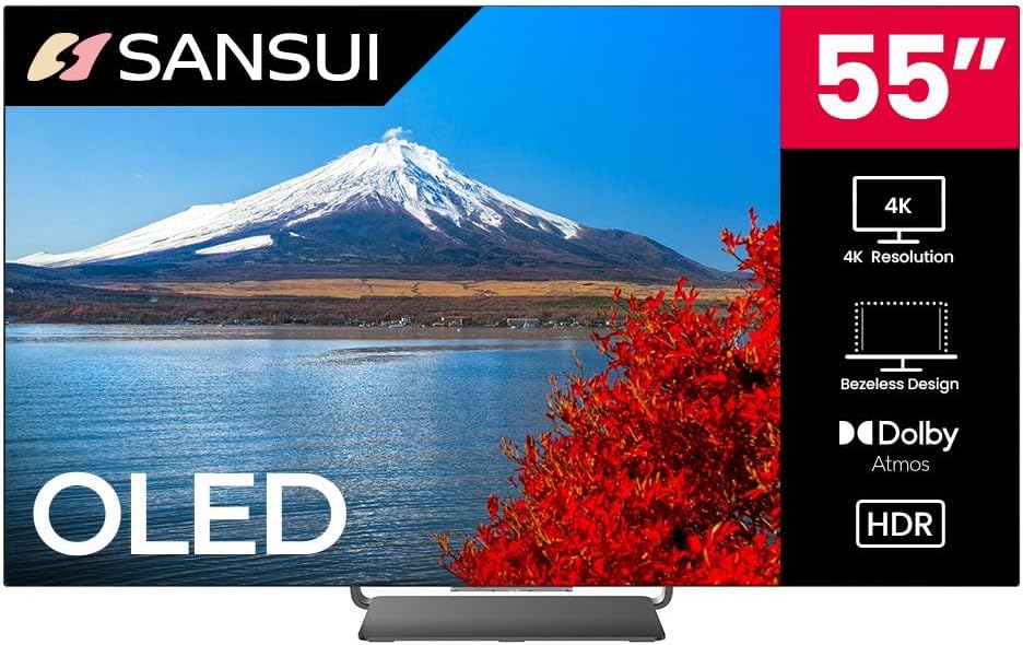 SANSUI 55' OLED 4K Ultra HD Smart TV with 120Hz Refresh Rate, AI-Powered Karaoke, Dolby Vision, Dolby Atmos, Google TV