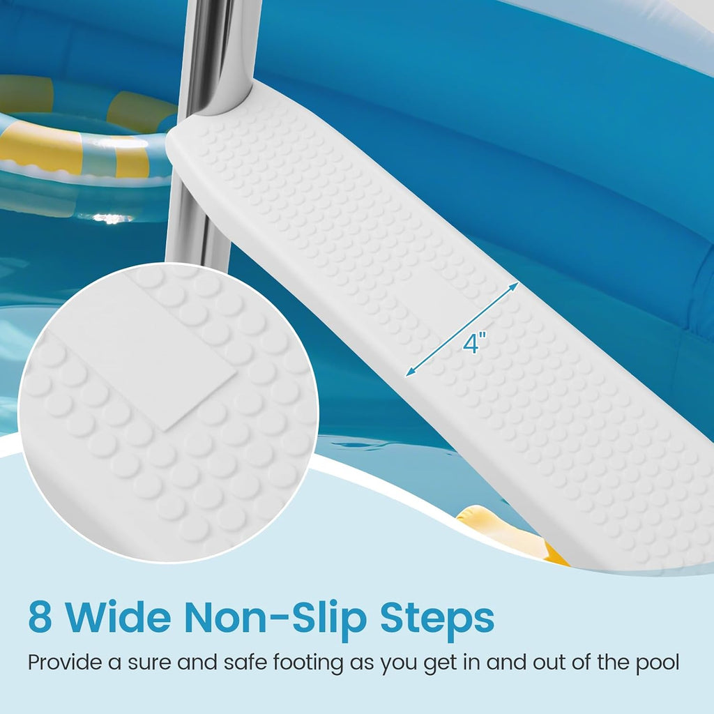 Goplus 4-Step Steel Frame Above Ground Swimming Pool Ladder for 55' Pool Wall Heights, Double-Sided Entry & Exit Ladder w/Non-Slip Steps, Top Platform, Rotating Foot Pads