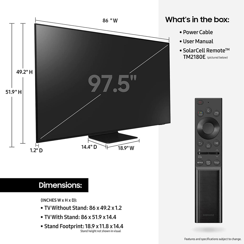 SAMSUNG 98-Inch Class Neo QLED 4K UHD QN90A Series Mini LED Quantum HDR 64x, Object Tracking Sound+ , Ultra Viewing Angle, Smart TV with Alexa Built-In ( QN98QN90AAFXZA, 2021 Model), Titan Black