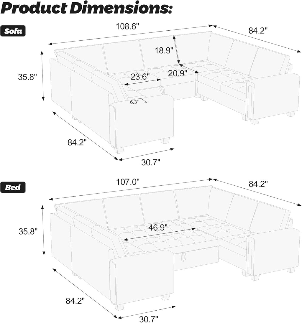 Belffin Modular U Shaped Sectional Sleeper Sofa with Pull Out Couch Bed Velvet Blue Couch