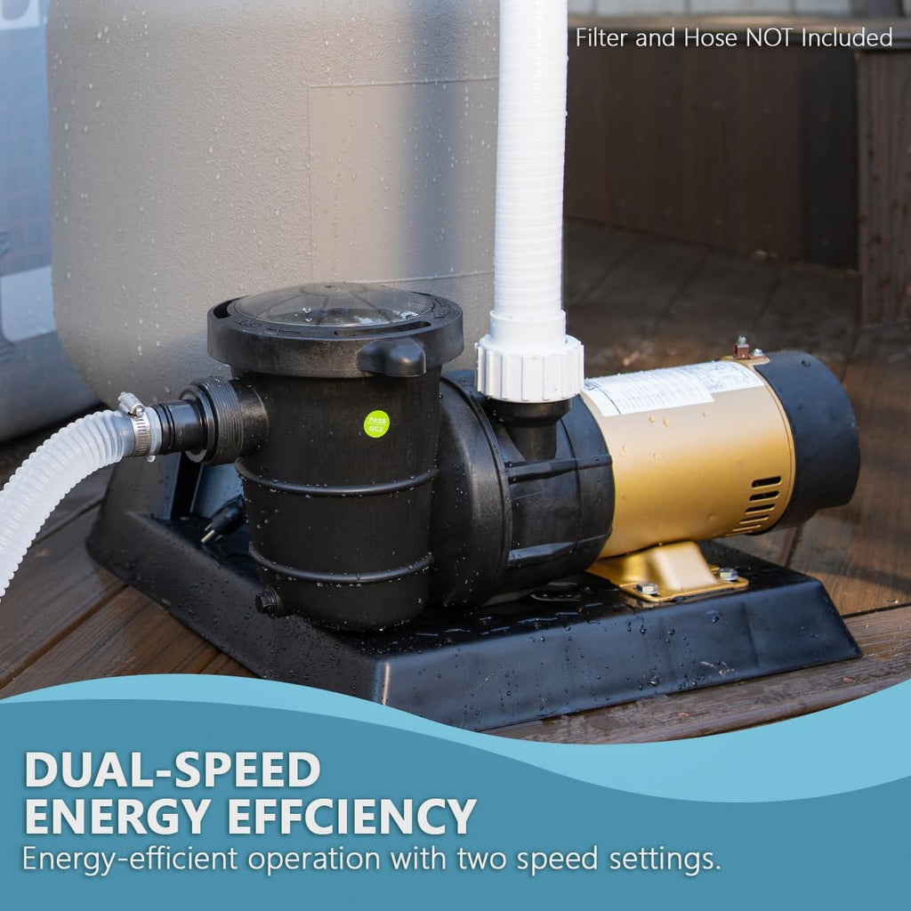 XtremepowerUS 2-Speed Variable Pool Pump 1.5 HP Swimming Pool Pump High-Flow Above-Ground Pump Large Strainer w/ 1.5' Slip On Fitting Set