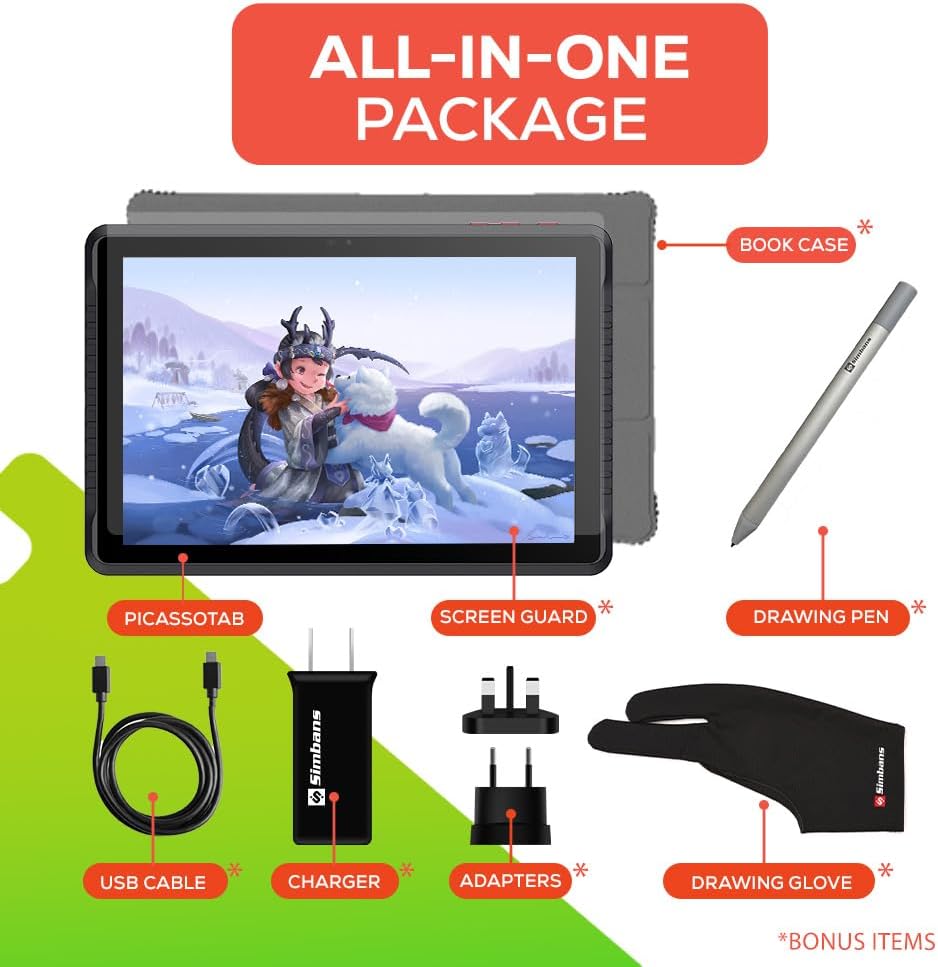 PicassoTab A10 Drawing Tablet • No Computer Needed • Stylus Pen, Pro Drawing Apps & Tutorials • 10' Screen, 6GB+128GB, Android 14 • Portable, Standalone for Digital Graphic Artist, Student • A10