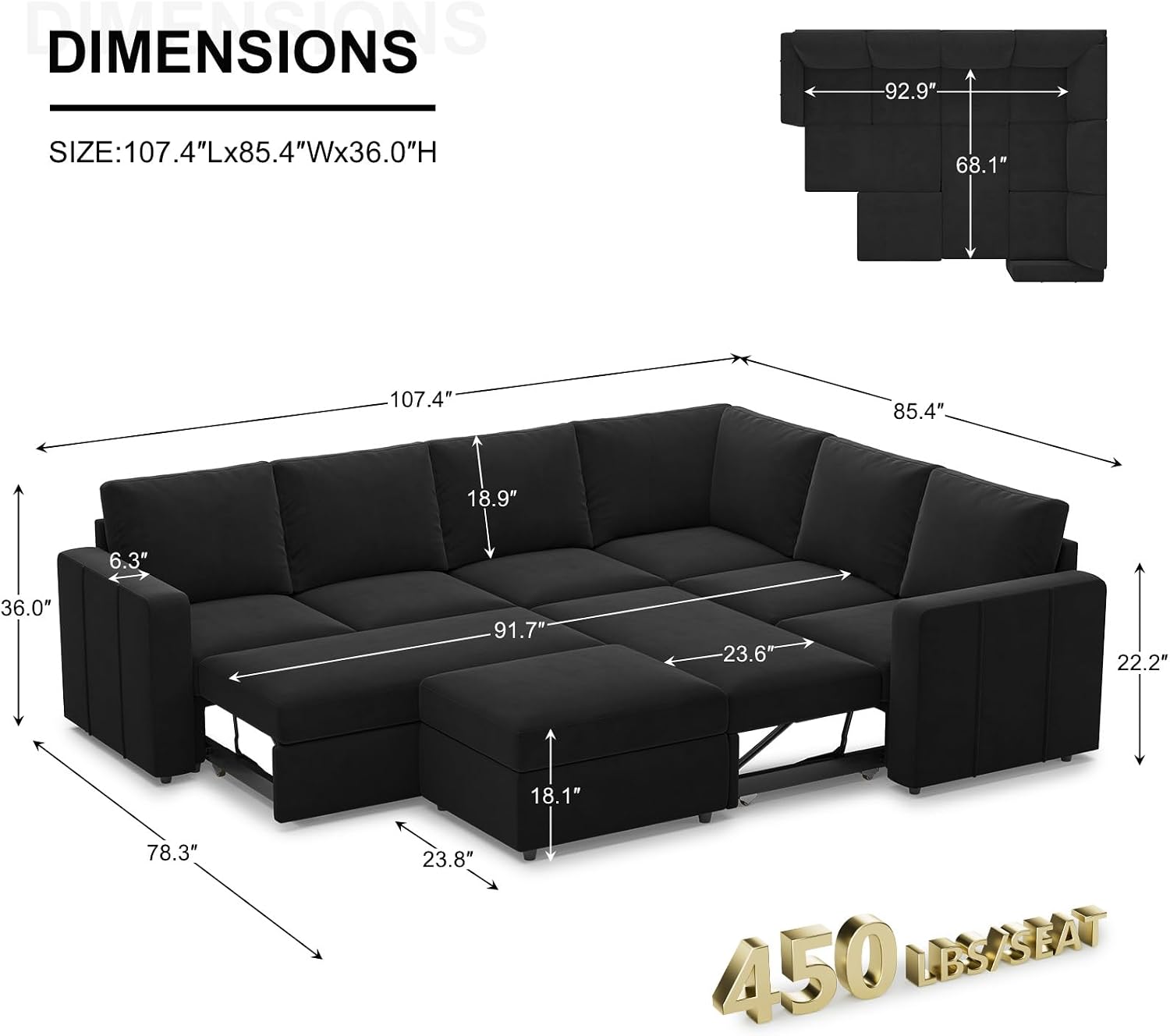 Belffin Modular Sectional Sleeper Couch with Pull Out Sofa Bed Velvet Convertible L Shaped Sectional Sofa with Storage Ottoman for Living Room Black