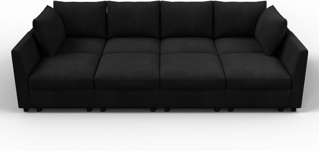 HONBAY Modular Sectional Sofa Velvet Sleeper Couch with Storage Seats Oversized Sectional Couches for Living Room,Black
