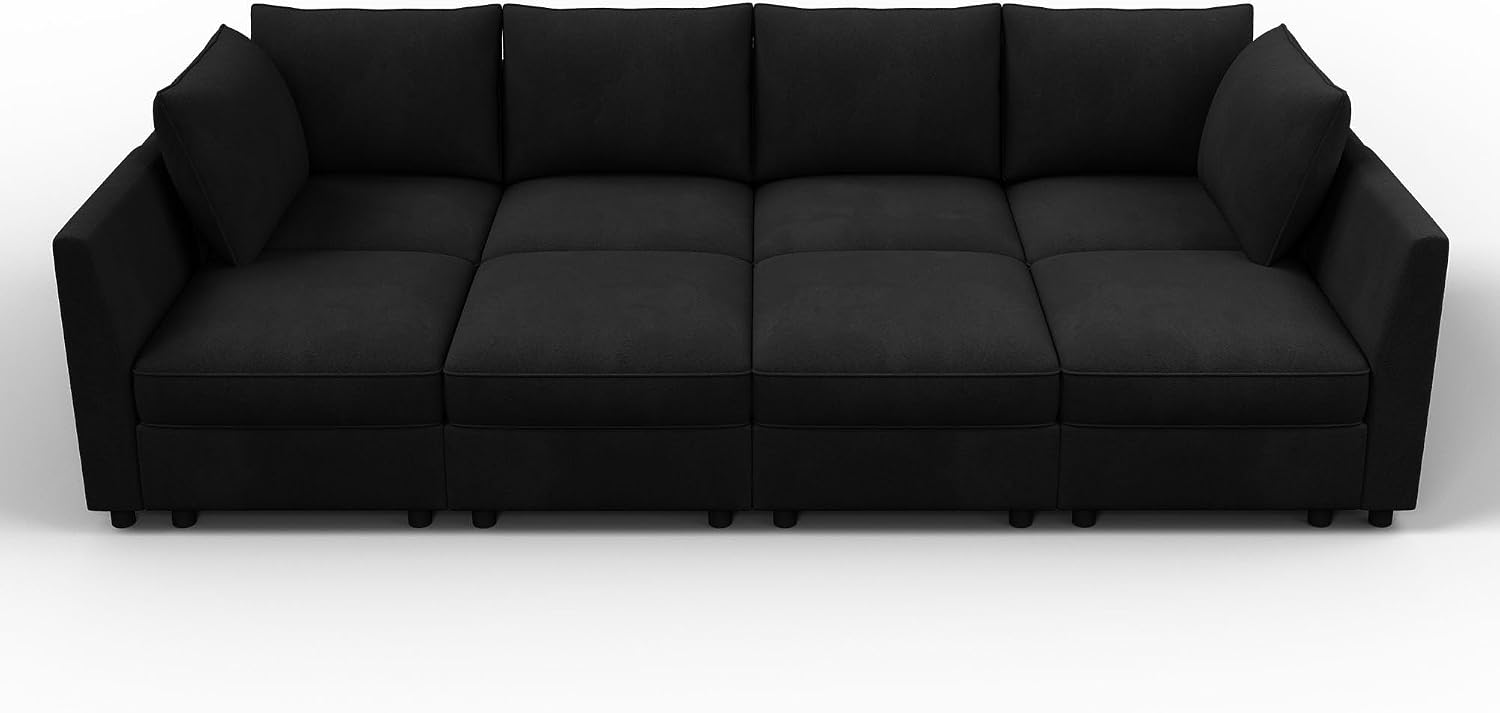 HONBAY Modular Sectional Sofa Velvet Sleeper Couch with Storage Seats Oversized Sectional Couches for Living Room,Black