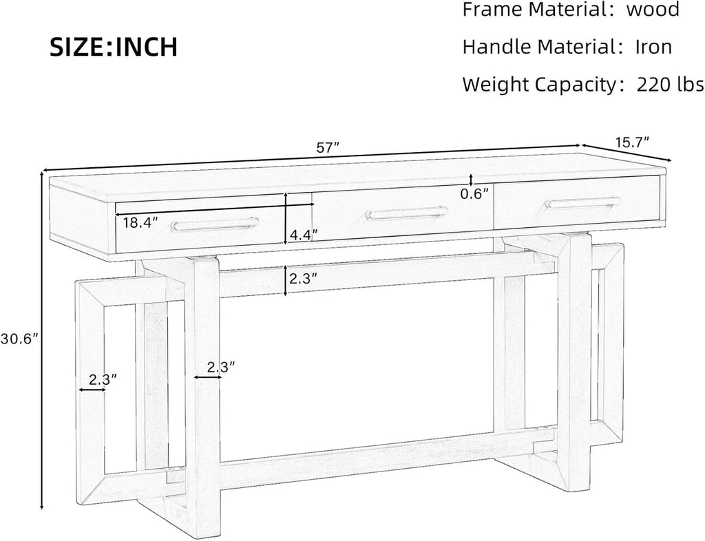 57' Entryway Console Sofa Table with Storage Drawers, Long Narrow Behind Couch Furniture for Living Room, Entrance, Hallway, Front Door, Black