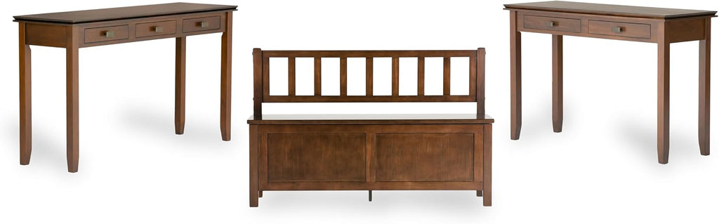 SIMPLIHOME Artisan Console Table - 46 Inch Wide Solid Wood Sofa Table in Russet Brown, Transitional Storage Table for Entryway or Living Room with 2 Drawers and Clean Angle-Edged Top