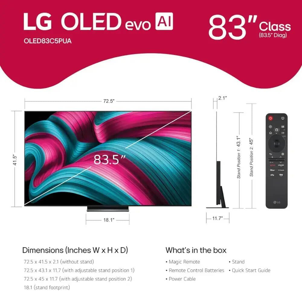 LG (Refurbished) 83-Inch Class OLED evo C4 Series Smart TV 4K Processor Flat Screen with Magic Remote AI-Powered with Alexa Built-in (OLED83C4PUA, 2024) (Renewed)